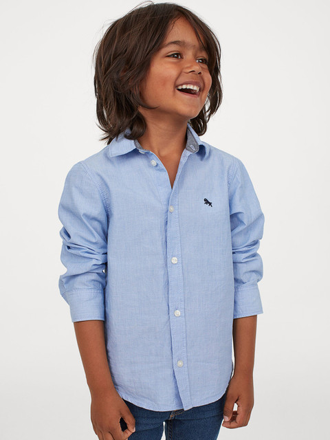 

H&M Boys Blue Solid Cotton Shirt
