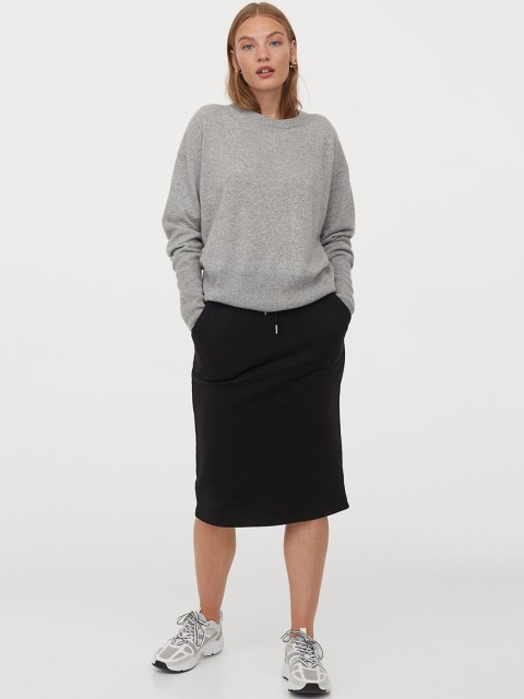 

H&M Women Black Solid Cotton Sweatshirt Skirt