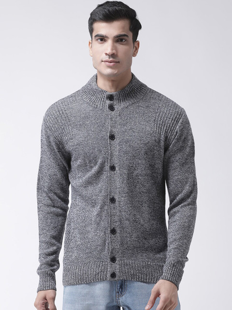 

Club York Men Grey Melange Solid Front Open Sweater