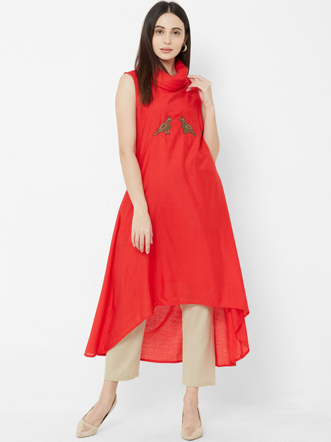 

Vedic Women Red Solid A-Line Kurta