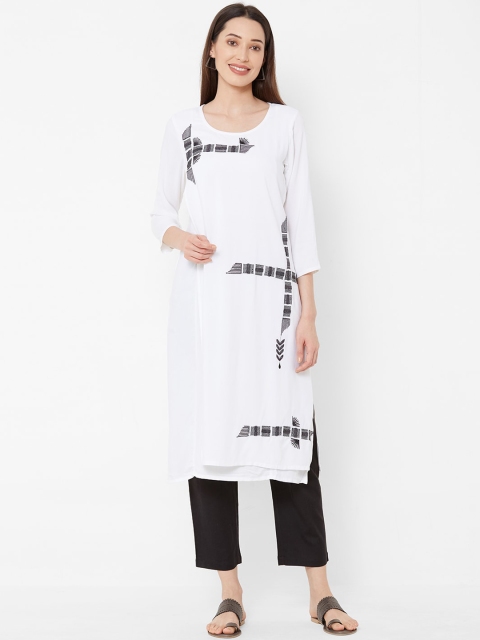 

Vedic Women White & Black Embroidered Straight Kurta