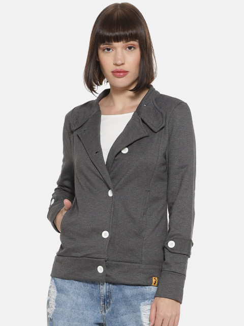

Campus Sutra Women Charcoal Grey Solid Windcheater Sporty Jacket