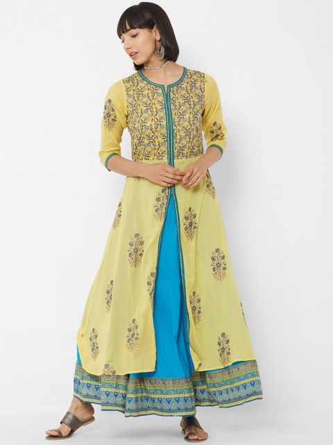 

Vedic Women Yellow & Blue Printed Maxi Dress