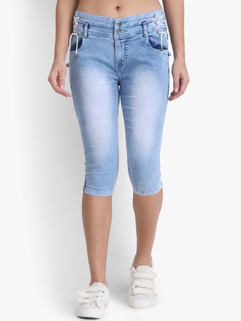 

Perfect Outlet Women Blue Solid Slim Fit Denim Capris
