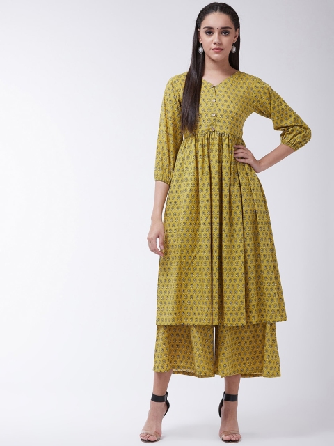 

InWeave Women Mustard Yellow & White Printed Kurta with Palazzos