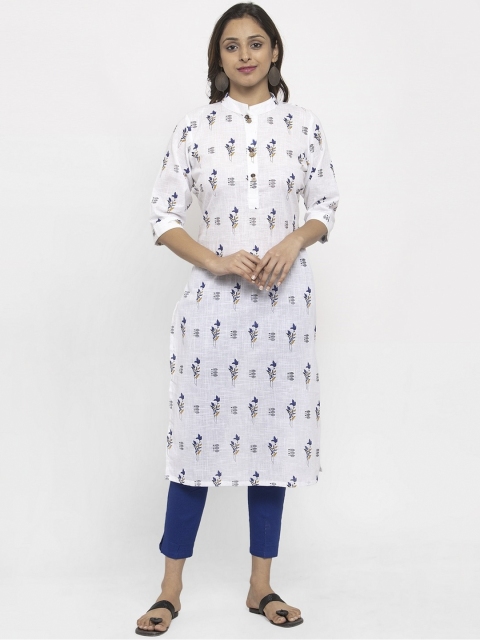 

TAG 7 Women White & Blue Floral Printed Straight Kurta
