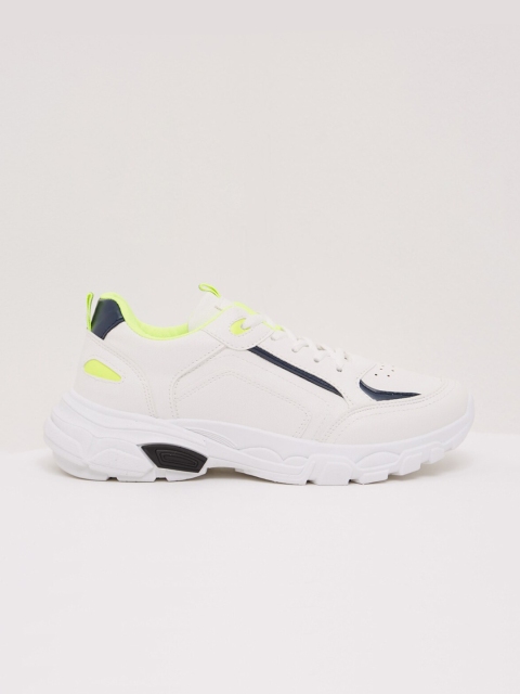 

shoexpress Women White & Fluorescent Green Synthetic Running Shoes