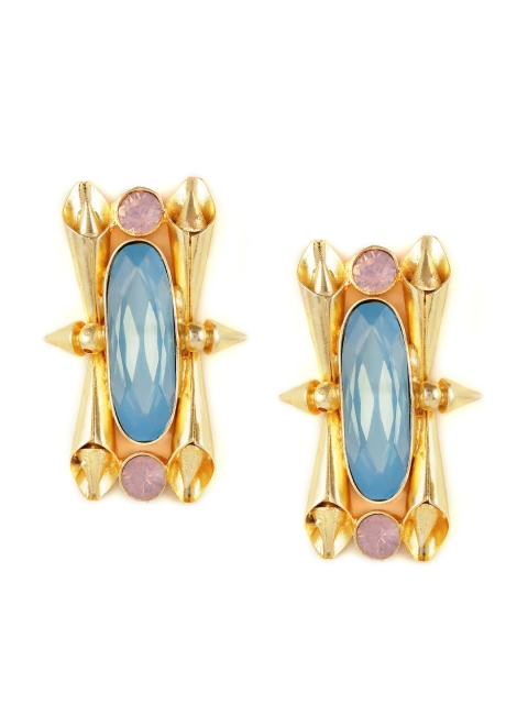 

ZeroKaata Gold-Plated & Blue Geometric Drop Earrings