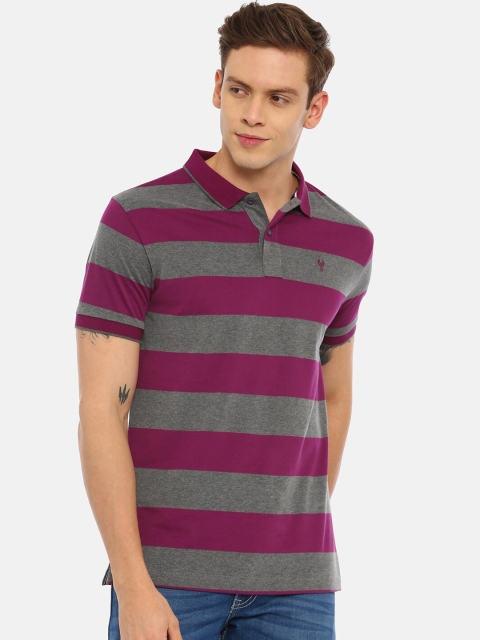 

Classic Polo Men Grey And Purple Striped Polo Collar T-shirt