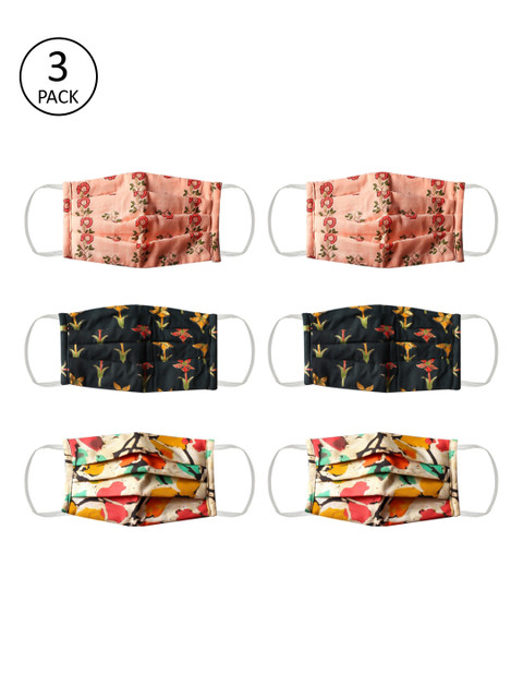 

Bellofox Unisex Peach-Coloured Printed Pack of 6 Reusable 3-Ply Cloth Masks