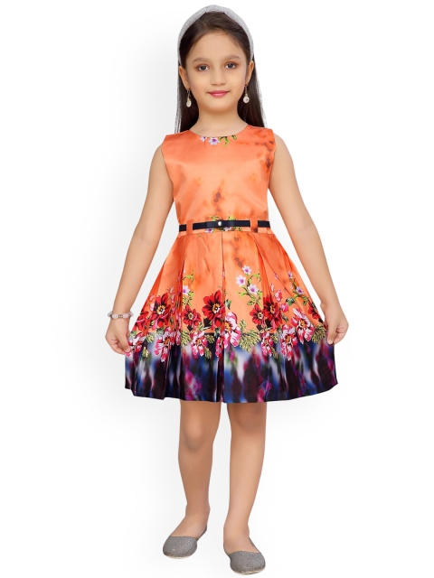 

Aarika Girls Orange & Red Floral Printed Fit and Flare Dress