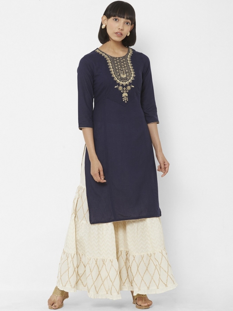 

Vedic Women Blue Yoke Design A-Line Kurta