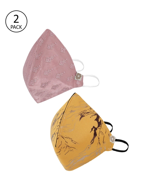 

VASTRAMAY Unisex 2 Pcs 4-Ply Anti-Pollution Reusable Cloth Masks, Yellow