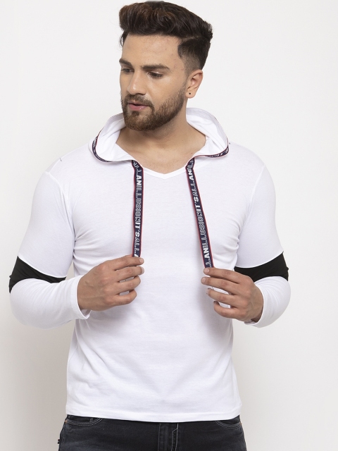 

KATSO Men White Solid Hood T-shirt
