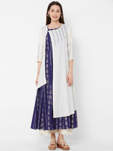 

Vedic Women Navy Blue & White Printed Layered Anarkali Kurta