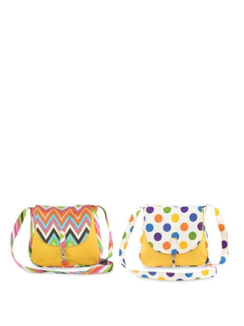 

Vivinkaa Set Of 2 Yellow & Blue Printed Sling Bags
