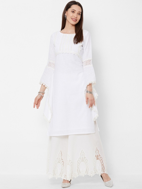 

Vedic Women White Solid Straight Kurta