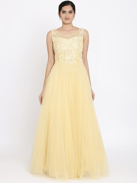 

Koskii Women Yellow Cutdana Maxi Dress