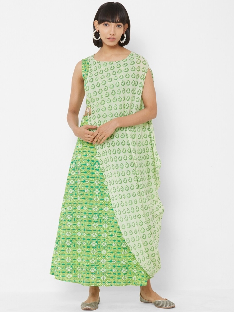 

Vedic Women Green Printed Maxi Dress