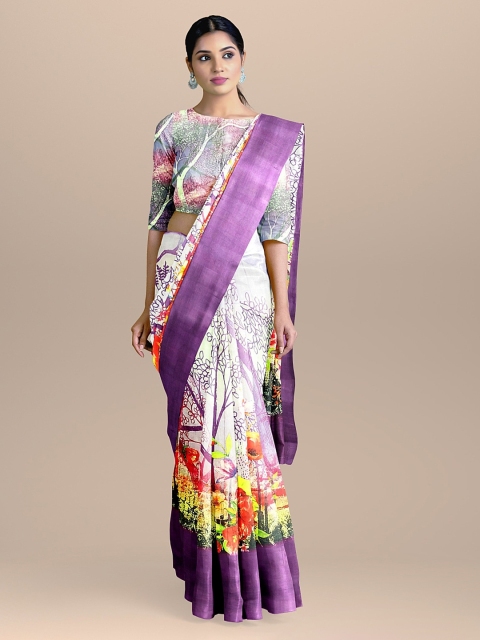 

BharatSthali Purple Printed Silk Cotton Saree