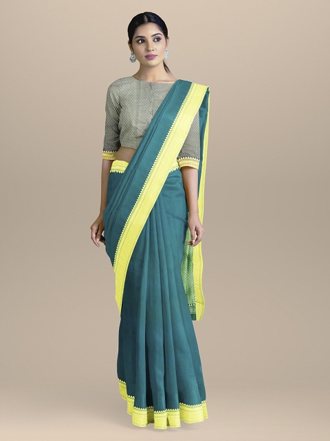 

BharatSthali Green Silk Cotton Solid Banarasi Sustainable Saree