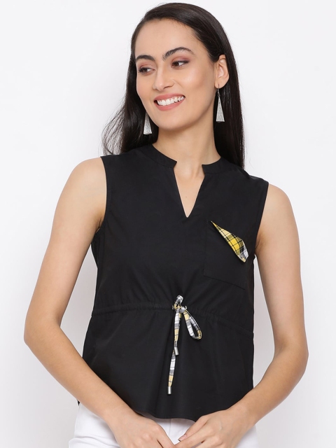 

ALL WAYS YOU Women Black Solid Cinched Waist Top