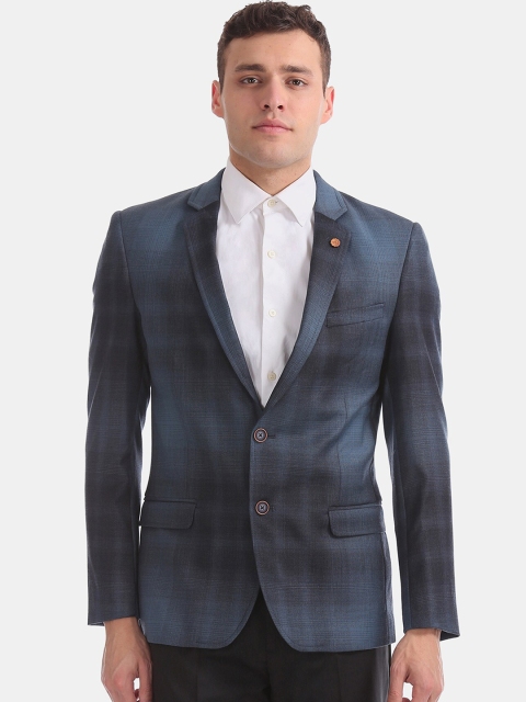 

Arrow Men Blue & Black Checked Slim-Fit Single-Breasted Formal Blazer