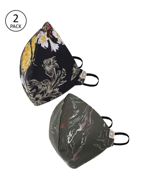 

VASTRAMAY Unisex 2 Pcs Printed 4-Ply Anti-Pollution Reusable Cloth Masks, Olive
