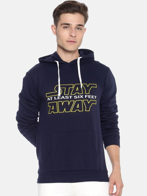 Campus Sutra Men Blue Printed Hooded Sweatshirt