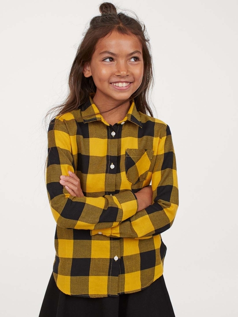 

H&M Girls Yellow & Black Checked Cotton Shirt