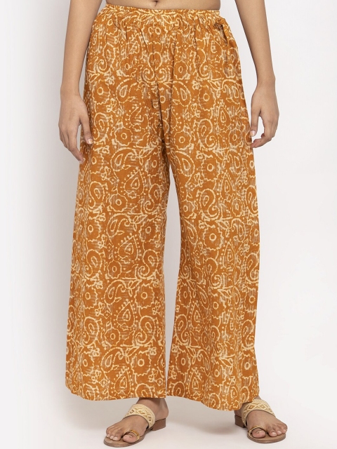 

TAG 7 Women Orange Batik Printed Flared Palazzos