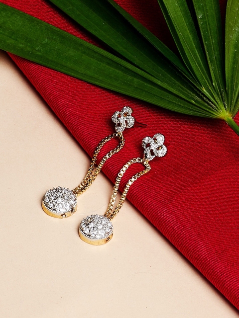 

ZeroKaata Gold & White Floral Drop Earrings