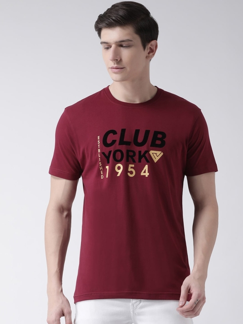 

Club York Men Maroon Printed Round Neck T-shirt