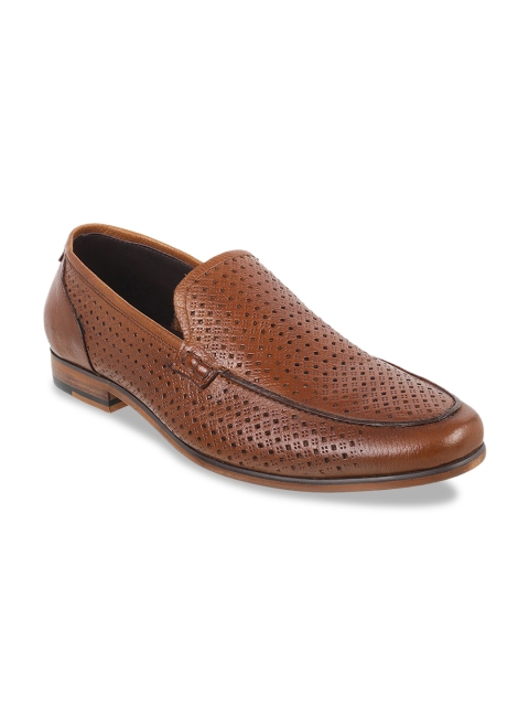 

J.FONTINI Men Tan Brown Textured Leather Loafers