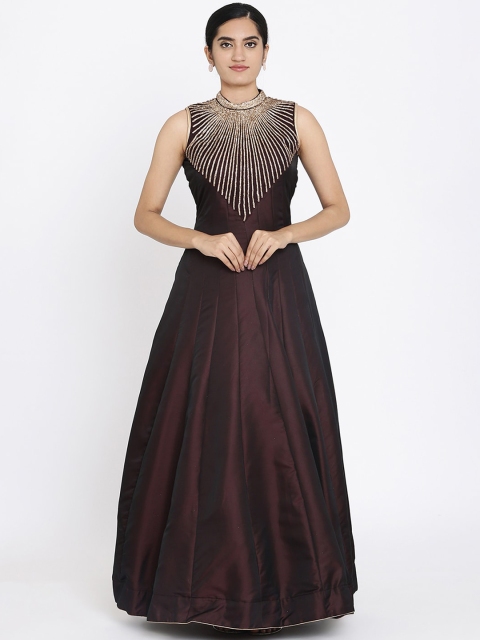

Koskii Women Burgundy Embellished Maxi Dress