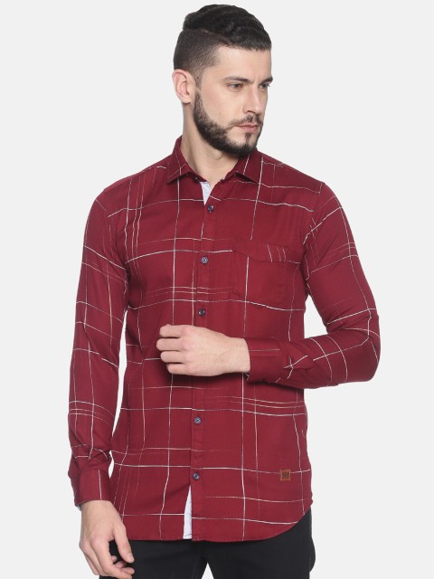

Campus Sutra Men Maroon Classic Regular Fit Checked Casual Shirt