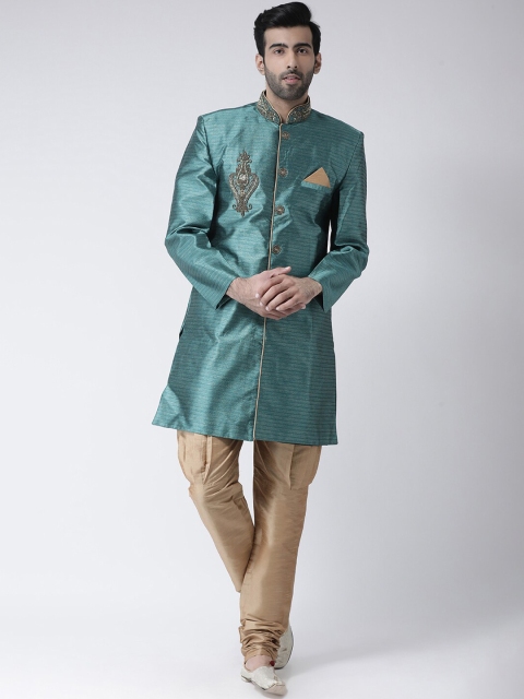 

SG LEMAN Men Green & Beige Striped Sherwani Set