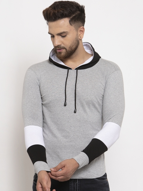 

KATSO Men Grey Solid Hood T-shirt