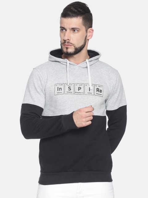

Campus Sutra Men Black & Grey Colourblocked Hooded Sweatshirt