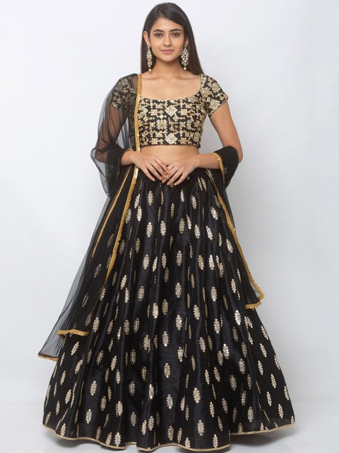 

6Y COLLECTIVE Black Ready to Wear Lehenga & Unstitched Blouse with Dupatta
