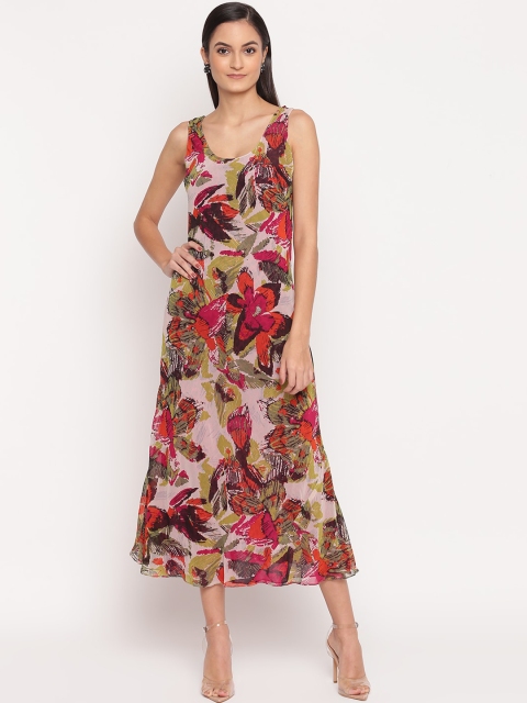 

TRENDY DIVVA Women Red & Pink Floral Printed A-Line Dress