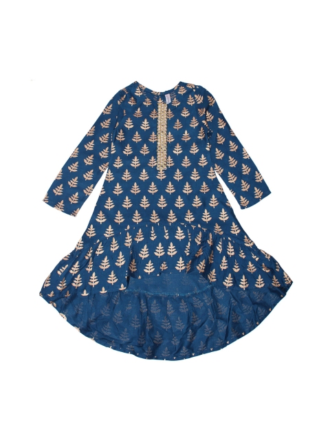 

KiddoPanti Girls Teal Blue & Gold-Toned Printed A-Line Kurta