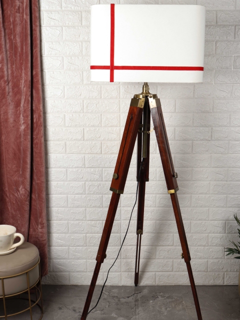 

Grated Ginger White Self Design Handcrafted Floor Lamp with Shade
