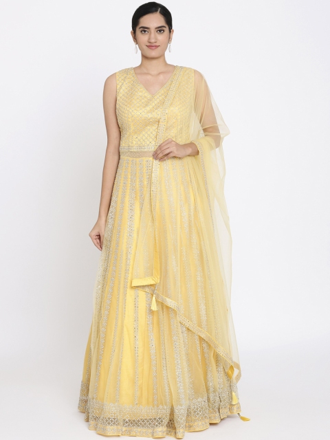 

Koskii Women Yellow Stonework Maxi Dress With Dupatta