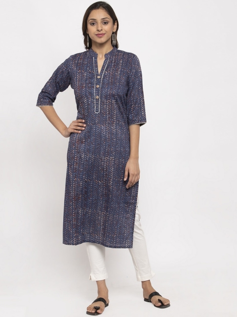 

TAG 7 Women Blue & Brown Printed Straight Kurta