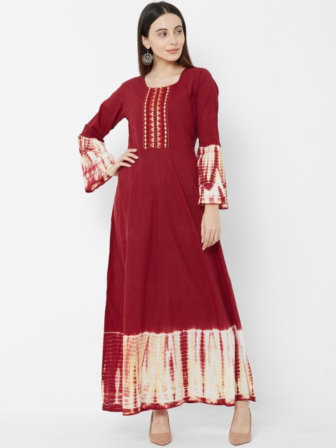 

Vedic Women Maroon Printed A-Line Dress