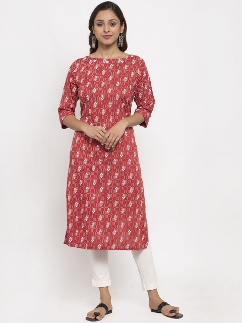 

TAG 7 Women Red & White Printed Straight Kurta