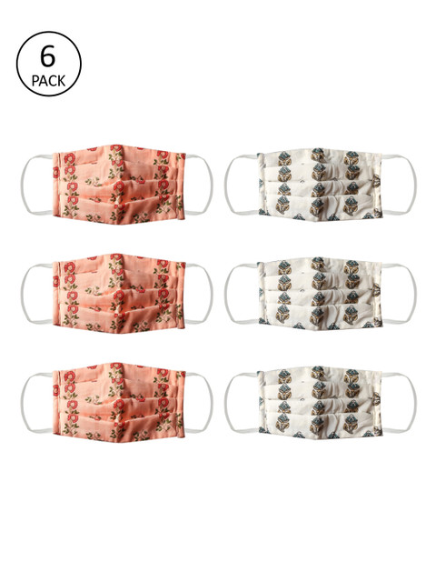 

Bellofox Unisex White Printed Pack of 6 Reusable 3-Ply Cloth Masks