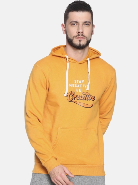 

Campus Sutra Men Mustard Yellow Printed Hooded Sweatshirt