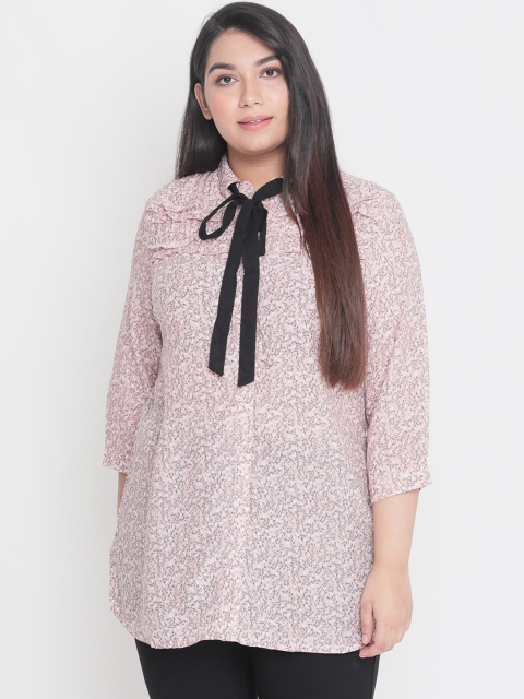 

Amydus Women Peach-Coloured & Black Floral Printed Shirt Style Top